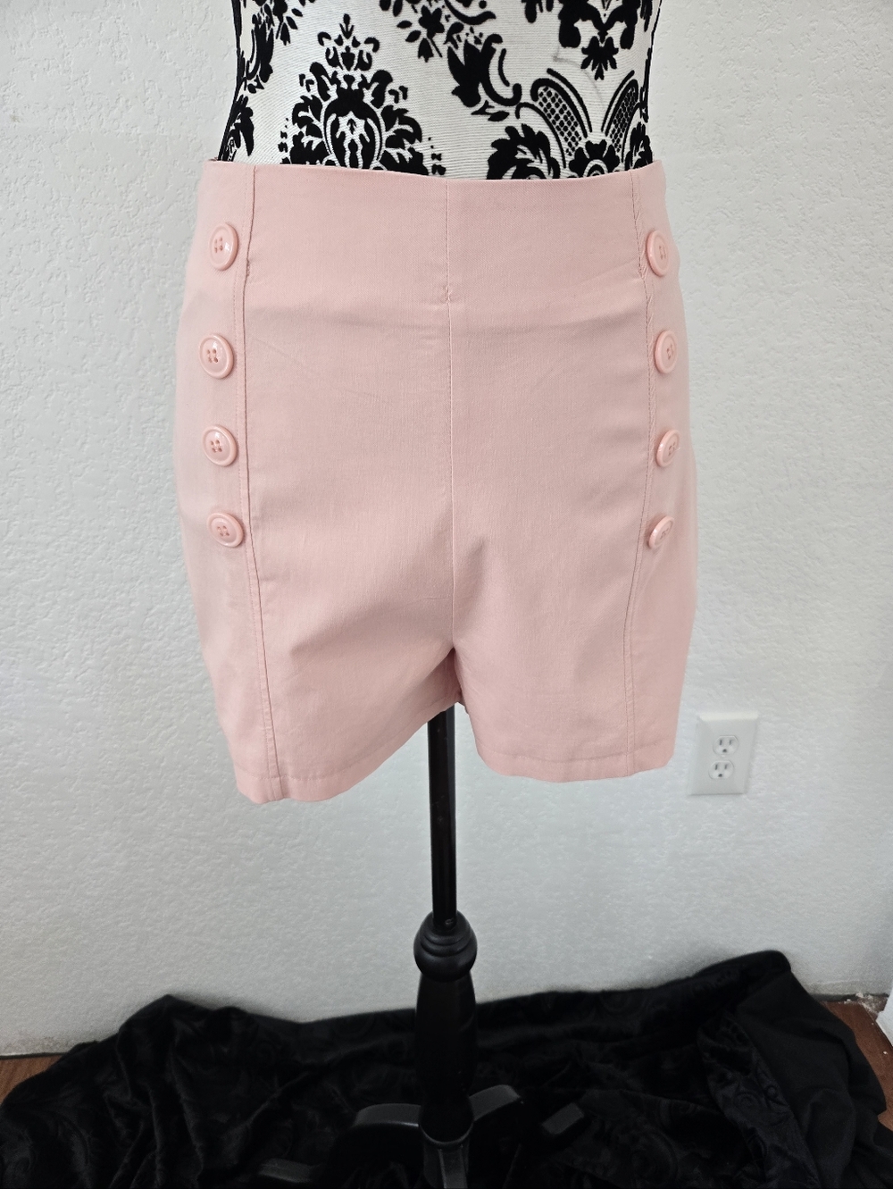 High-Rise Button-Accent Pink Shorts
